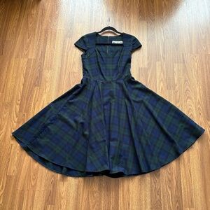 Hell Bunny Vixen, retro green and blue tartan flare dress